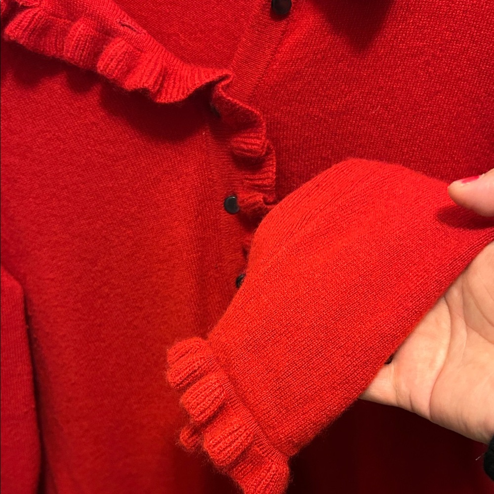 Charter Club Red Ruffled Button Down Cashmere Sweater - Picture 4 of 8